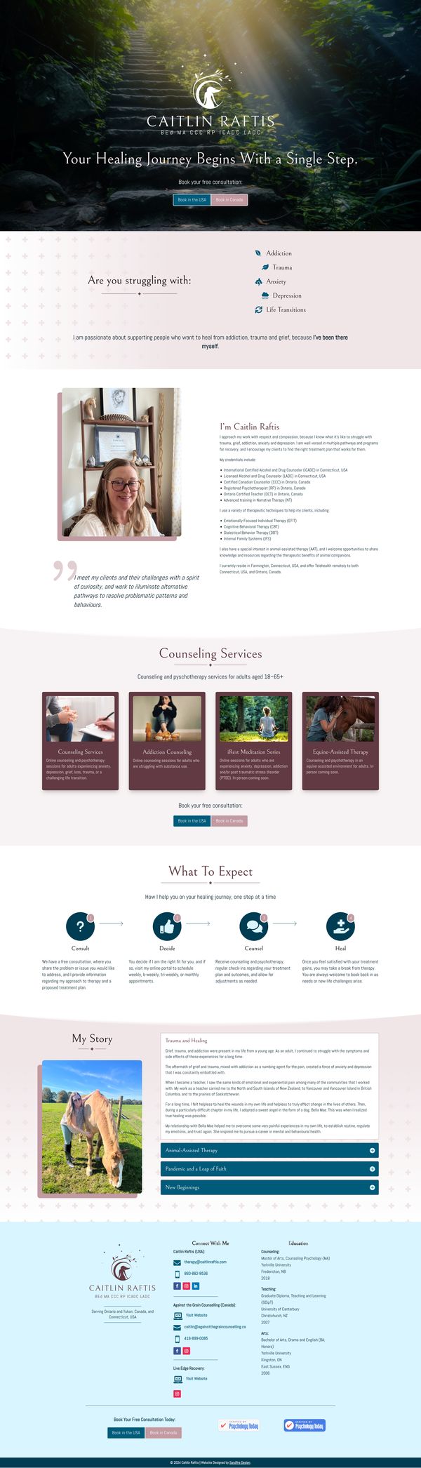 Home page of website for Caitlin Raftis Counseling Services.